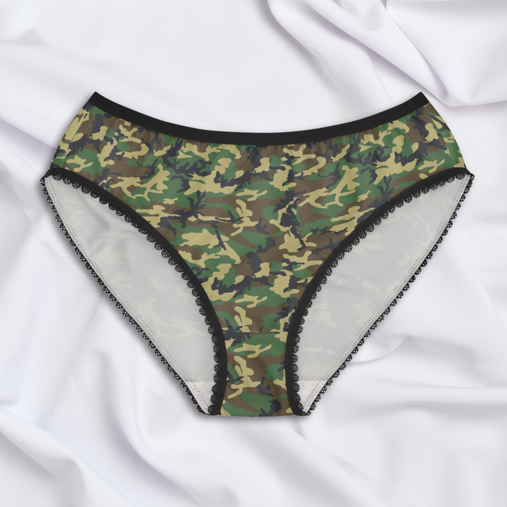 Camo Pattern Lace-Trim Women's Briefs | Camouflage Underwear Lingerie Panties