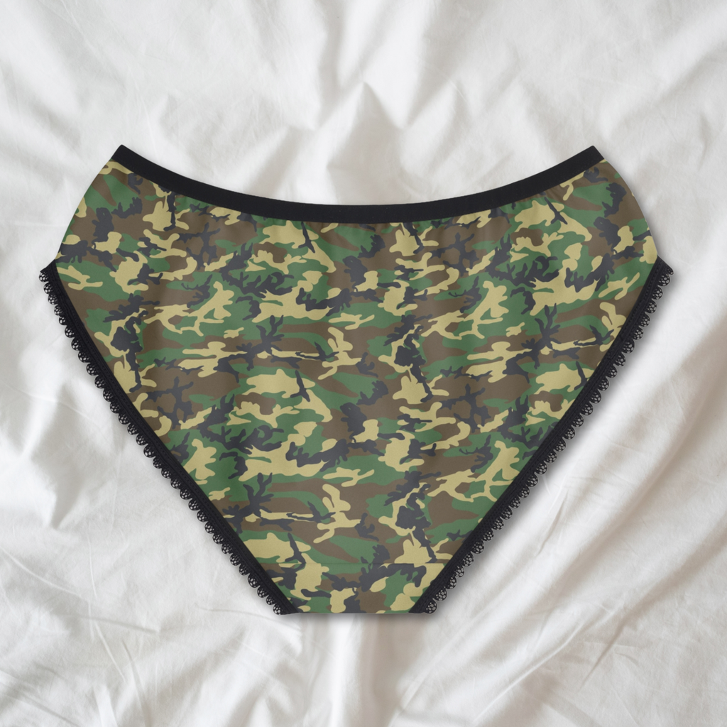 Camo Pattern Lace-Trim Women's Briefs | Camouflage Underwear Lingerie Panties