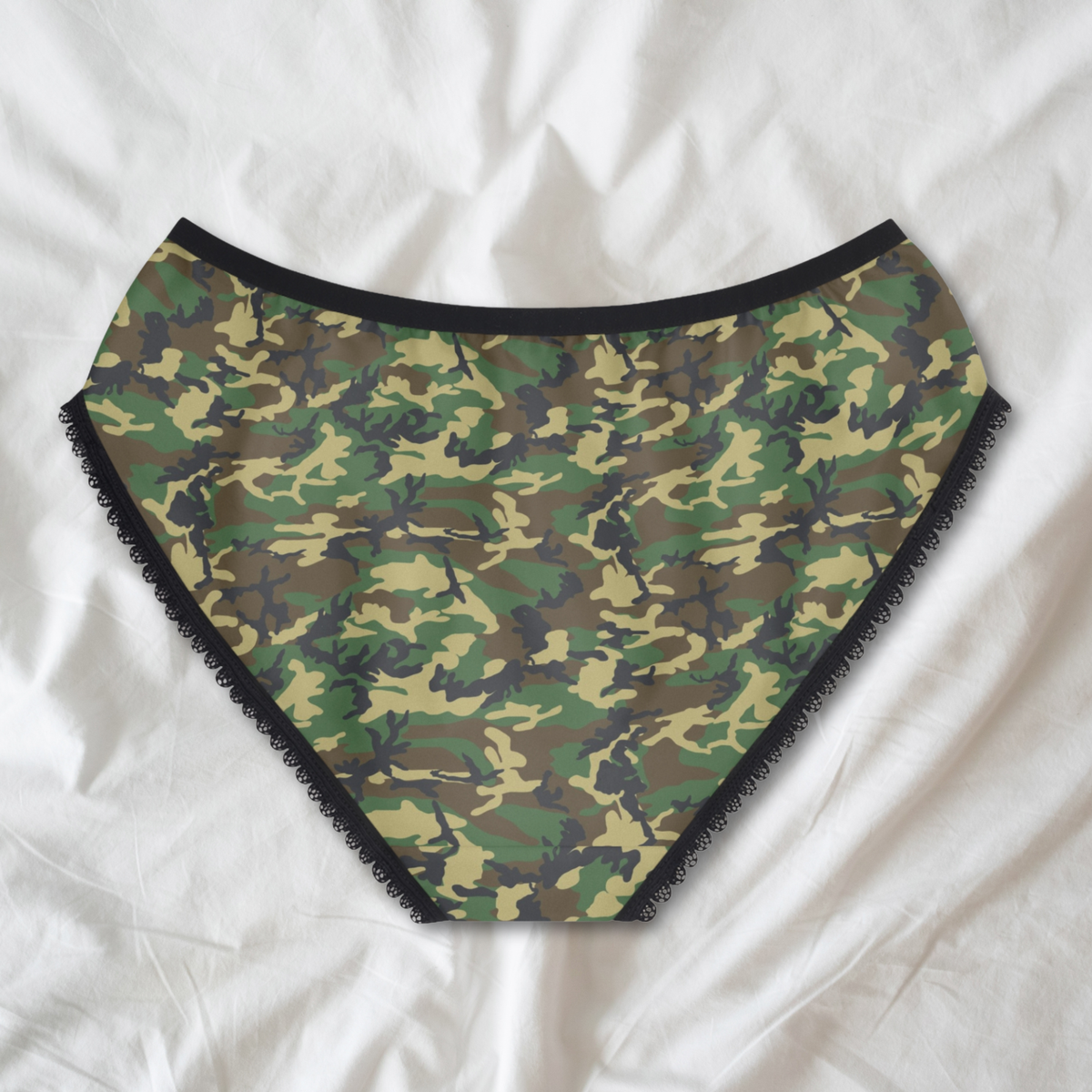 Camo Pattern Lace-Trim Women's Briefs | Camouflage Underwear Lingerie Panties