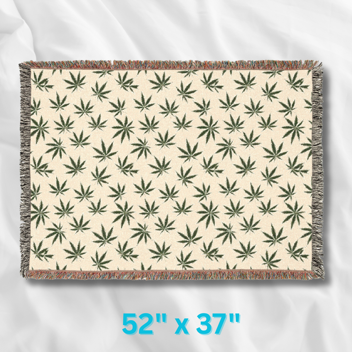 Happy Leaf Pattern Woven Blanket, Cozy Home Decor, Grass Throw, Botanical Enthusiast Rug