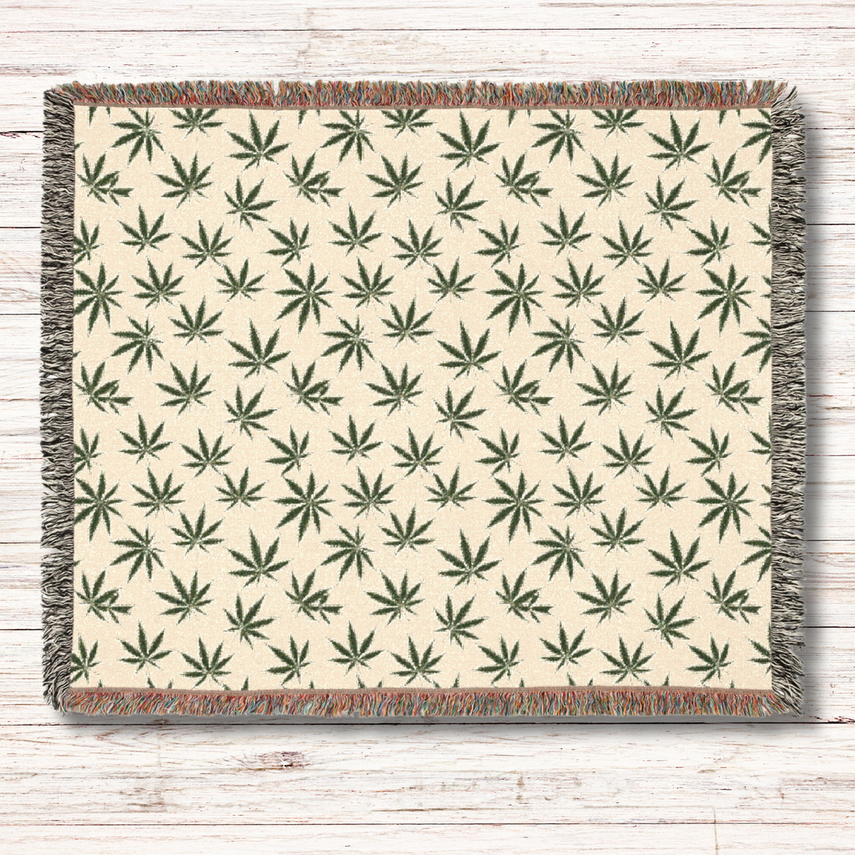 Happy Leaf Pattern Woven Blanket, Cozy Home Decor, Grass Throw, Botanical Enthusiast Rug