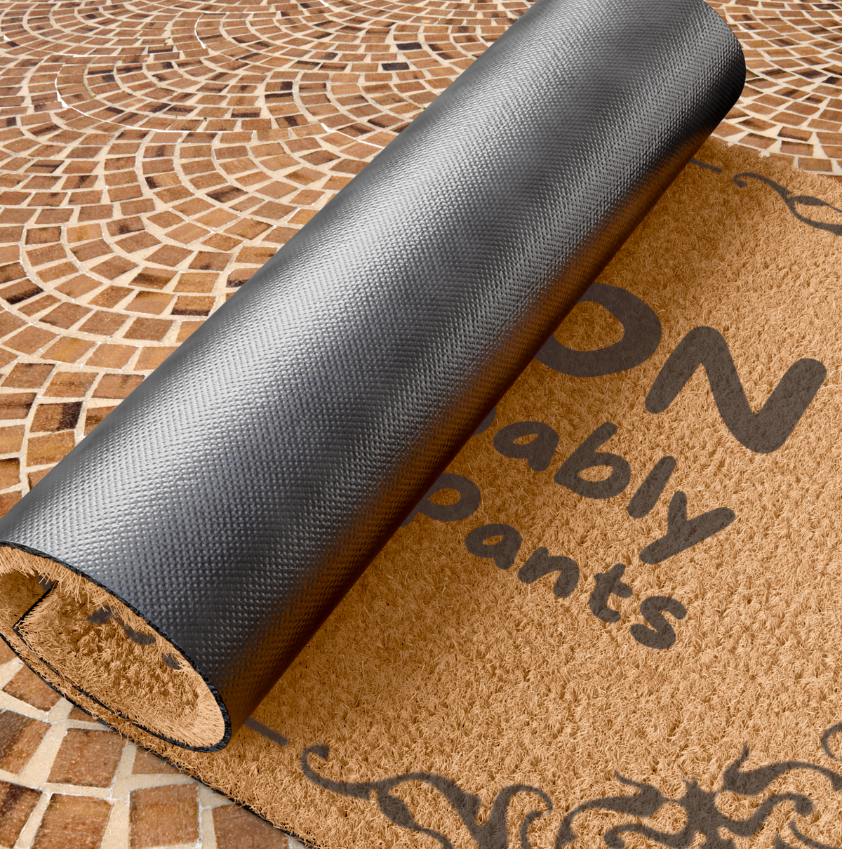 Doormat — "Hold On We're Probably Not Wearing Pants" Funny Welcome Mat