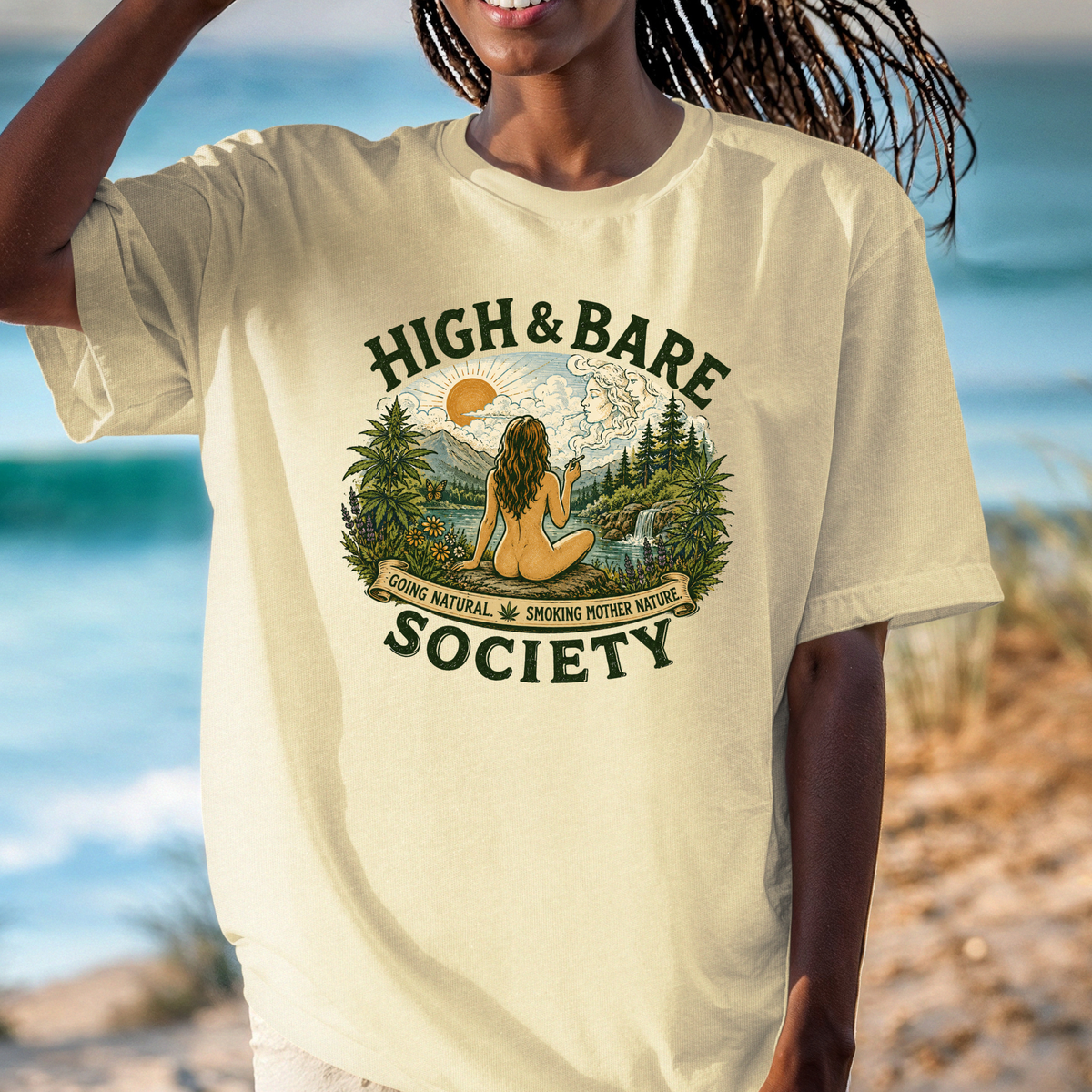 High & Bare Society T-shirt | Nudist Mother Nature Tee, Naturist Novelty Shirt