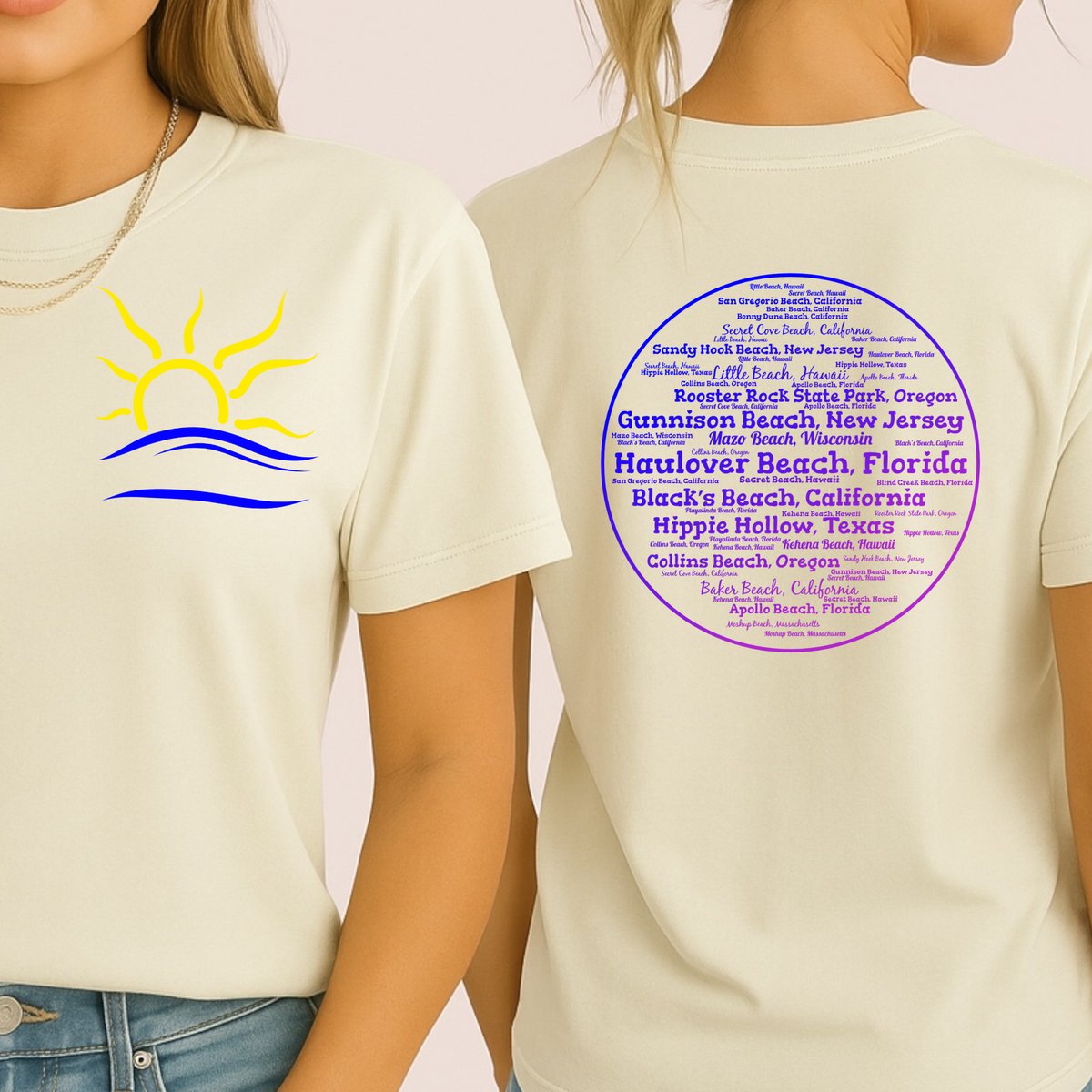 Clothing Optional U.S. Beaches T-Shirt, Two Sided Nudists and Naturists Tee