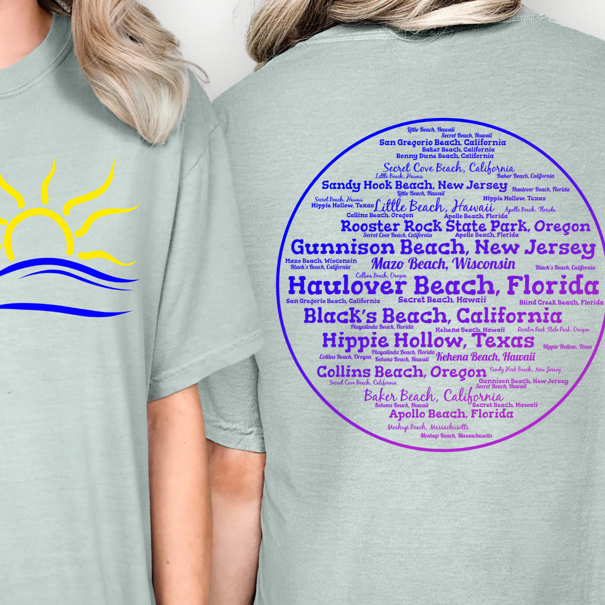Clothing Optional U.S. Beaches T-Shirt, Two Sided Nudists and Naturists Tee
