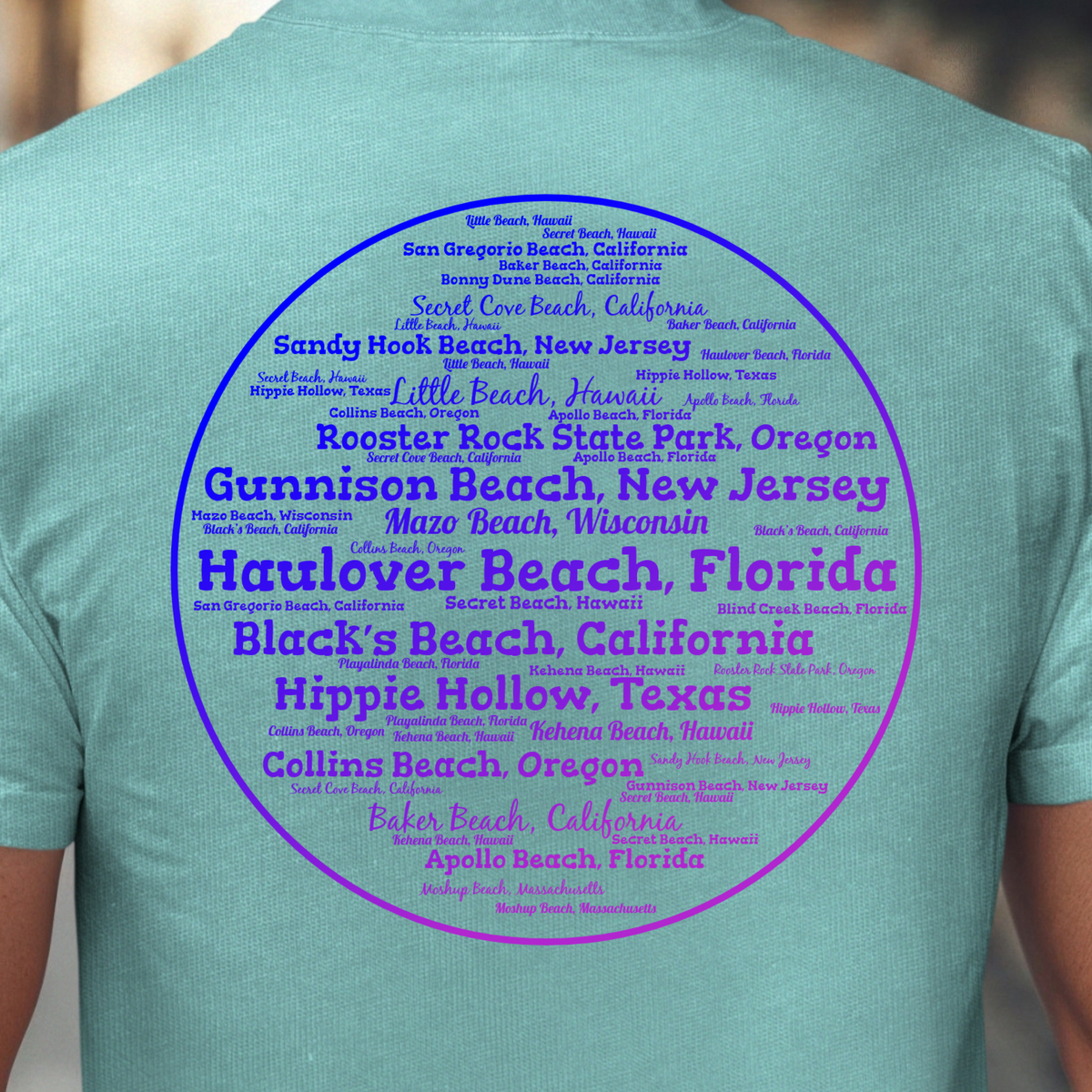 Clothing Optional U.S. Beaches T-Shirt, Two Sided Nudists and Naturists Tee