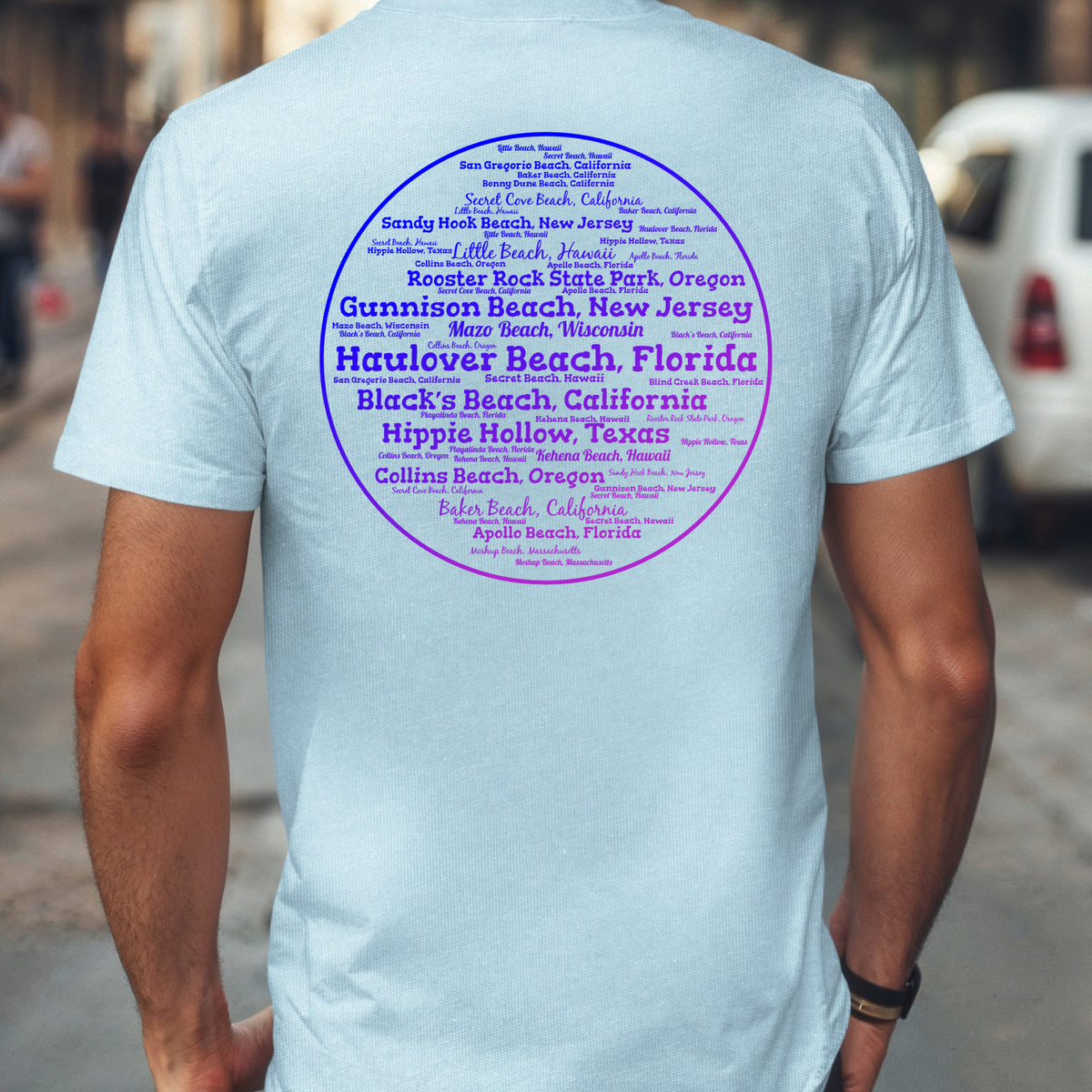 Clothing Optional U.S. Beaches T-Shirt, Two Sided Nudists and Naturists Tee