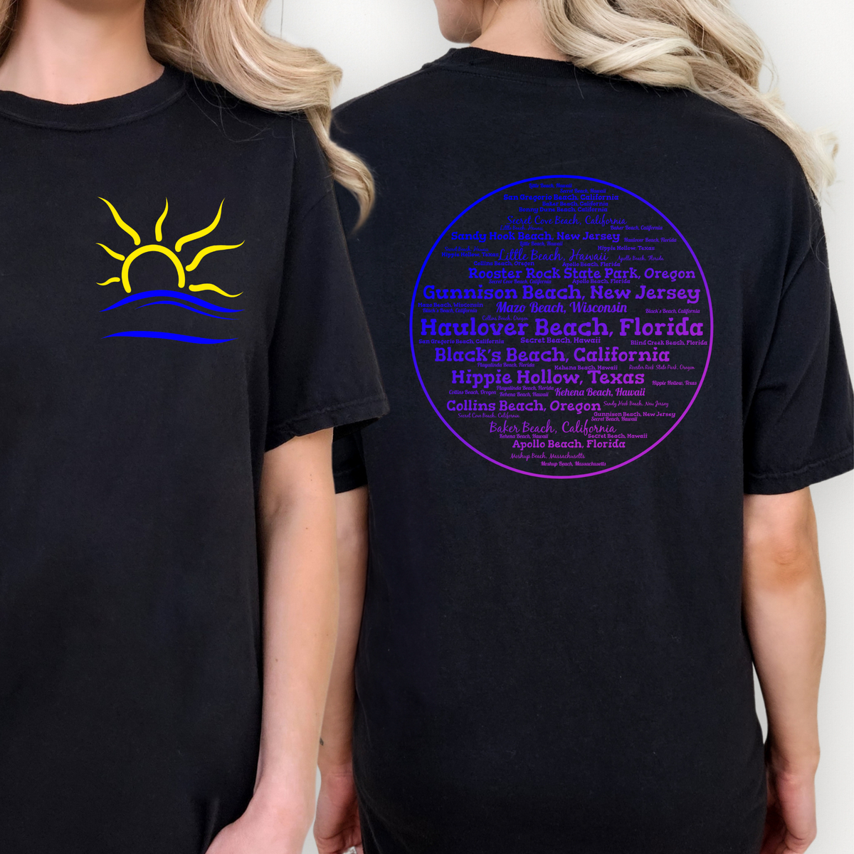 Clothing Optional U.S. Beaches T-Shirt, Two Sided Nudists and Naturists Tee