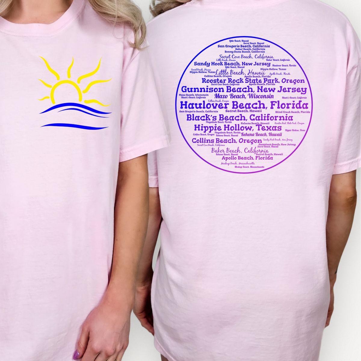 Clothing Optional U.S. Beaches T-Shirt, Two Sided Nudists and Naturists Tee