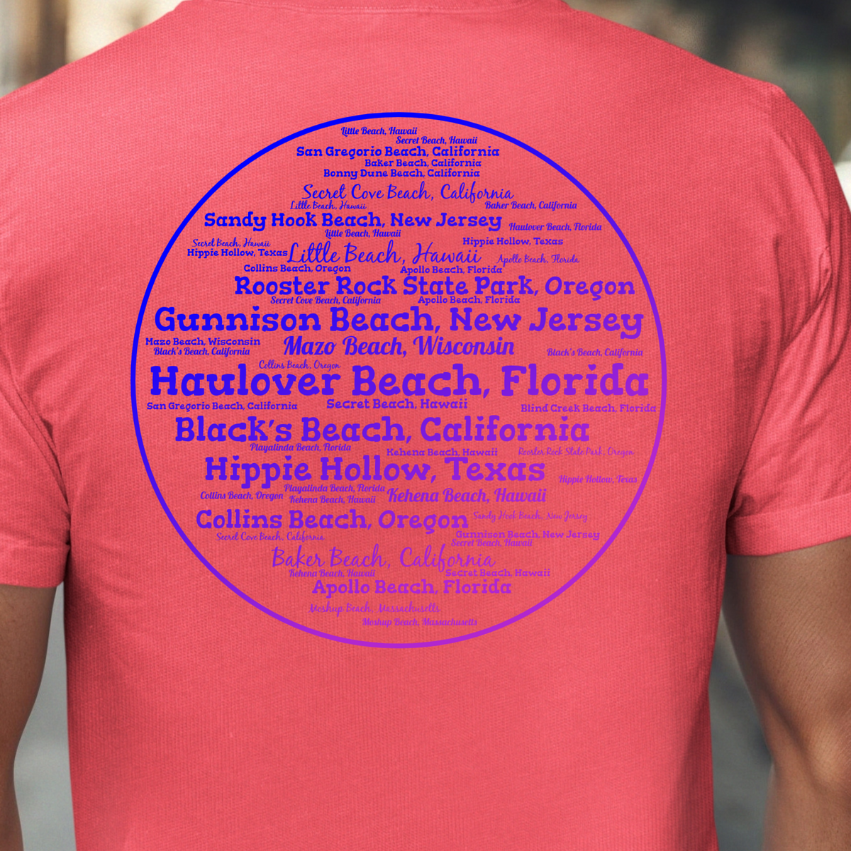 Clothing Optional U.S. Beaches T-Shirt, Two Sided Nudists and Naturists Tee