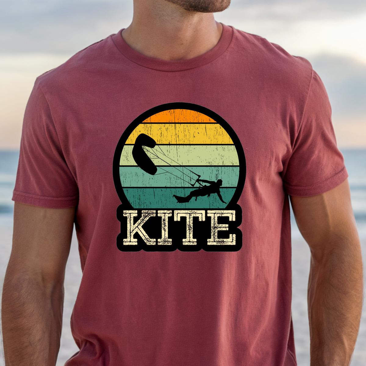 Retro Kiteboarding Sunset T-shirt | Kite Board Enthusiast Tee, Beach Shirt