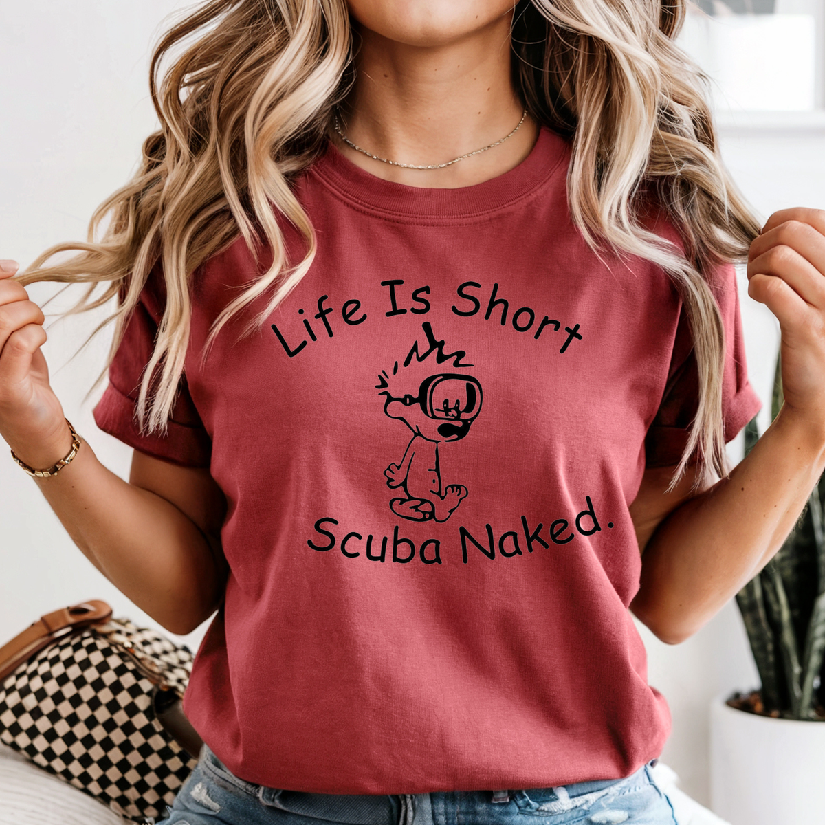 T-Shirt — "Life Is Short Scuba Naked" Funny Scuba Diving Graphic Tee