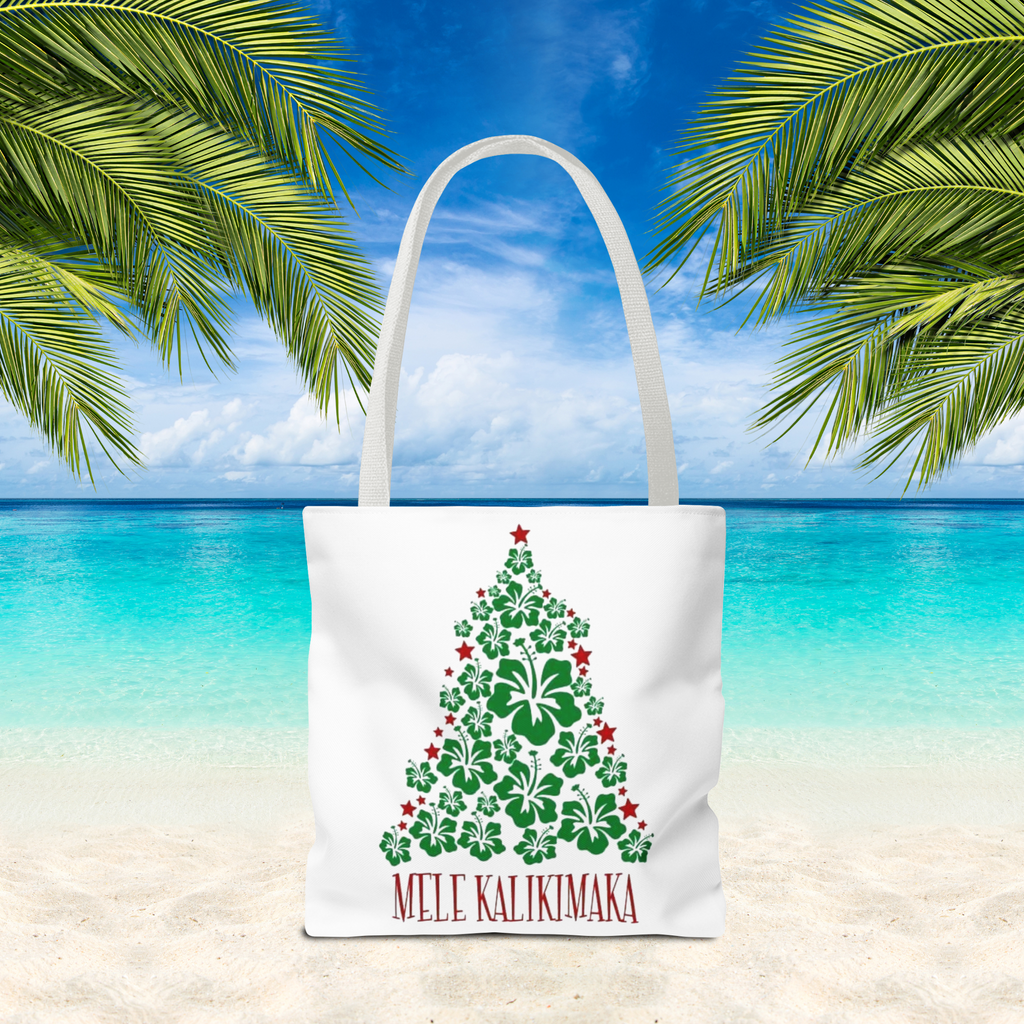 Christmas Tropical Tote Bag | Mele Kalikimaka Holiday Tote, Festive Parrots Carry All