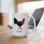 Cheeky Rooster & Cat Ceramic Coffee Mug — Fun 2-Sided 15oz Tea Cup