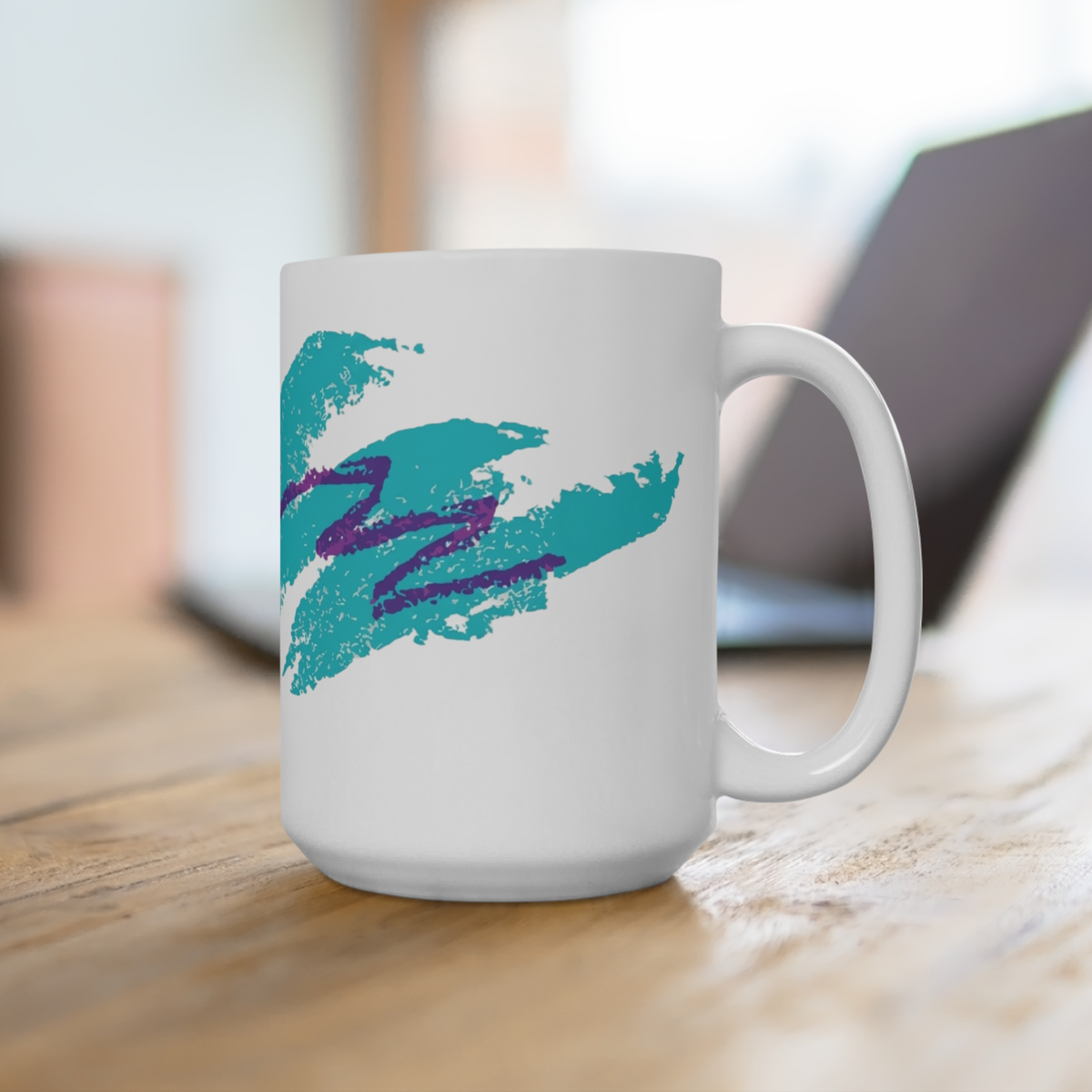 Retro Jazz Coffee Mug 15oz | 90s Teal Purple Wave Tea Cup, Disposable 15oz Ceramic Design