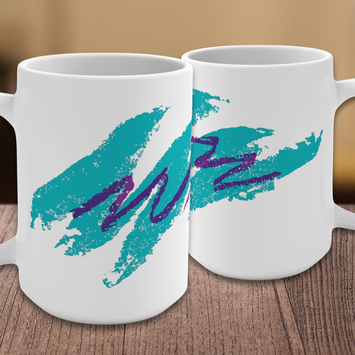 Retro Jazz Coffee Mug 15oz | 90s Teal Purple Wave Tea Cup, Disposable 15oz Ceramic Design