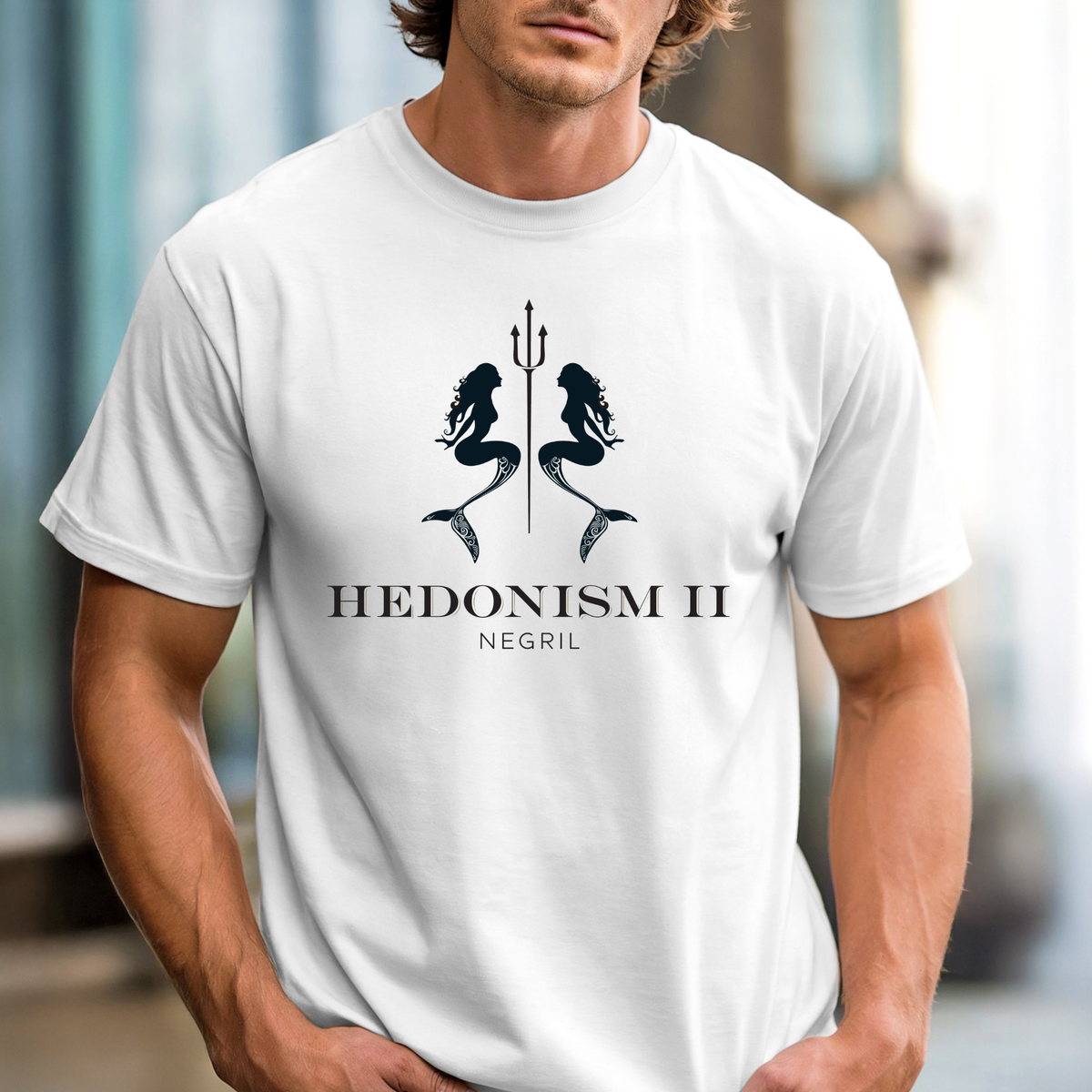 Hedonism II Mermaid Trident Tee | Retro Resort Graphic T-Shirt, Jamaica Shirt