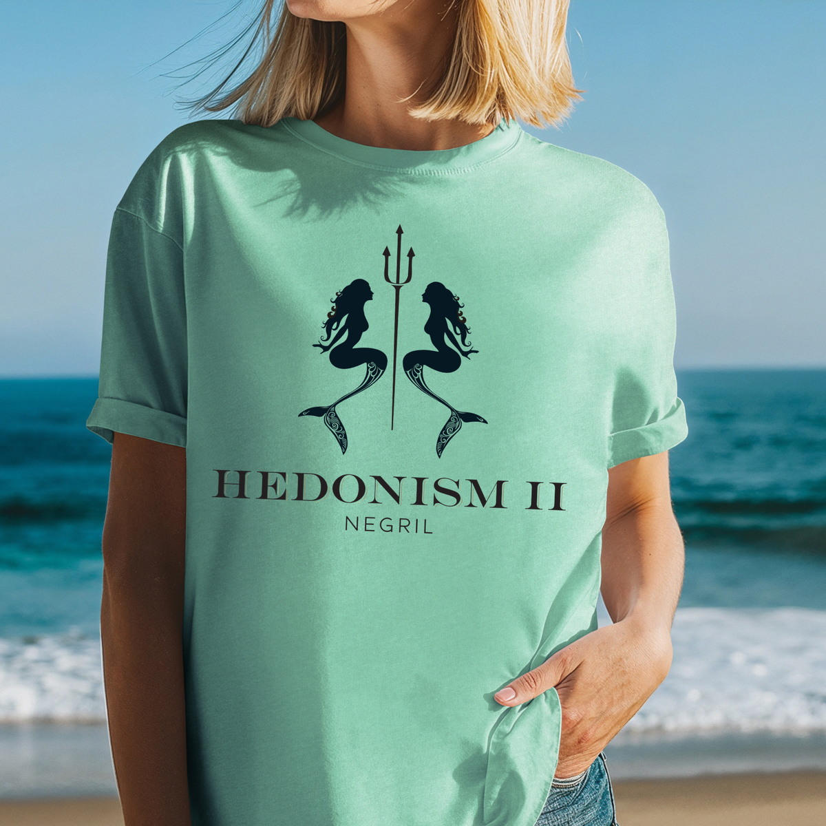 Hedonism II Mermaid Trident Tee | Retro Resort Graphic T-Shirt, Jamaica Shirt