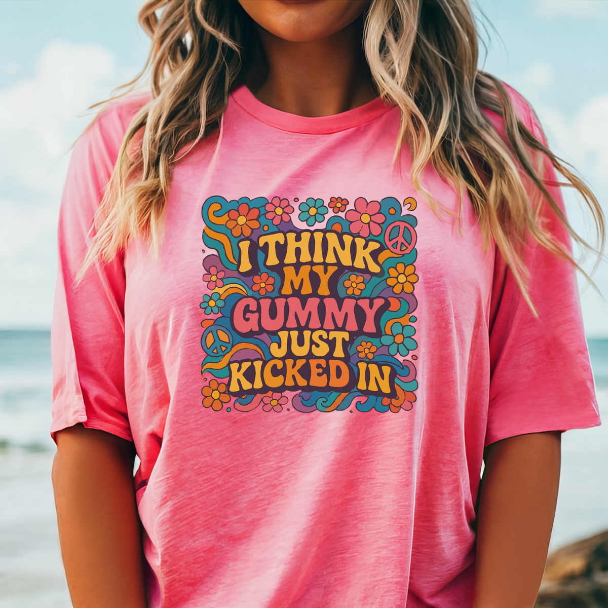 'I Think My Gummy Just Kicked In' T-shirt | Retro Psychedelic Design Tee