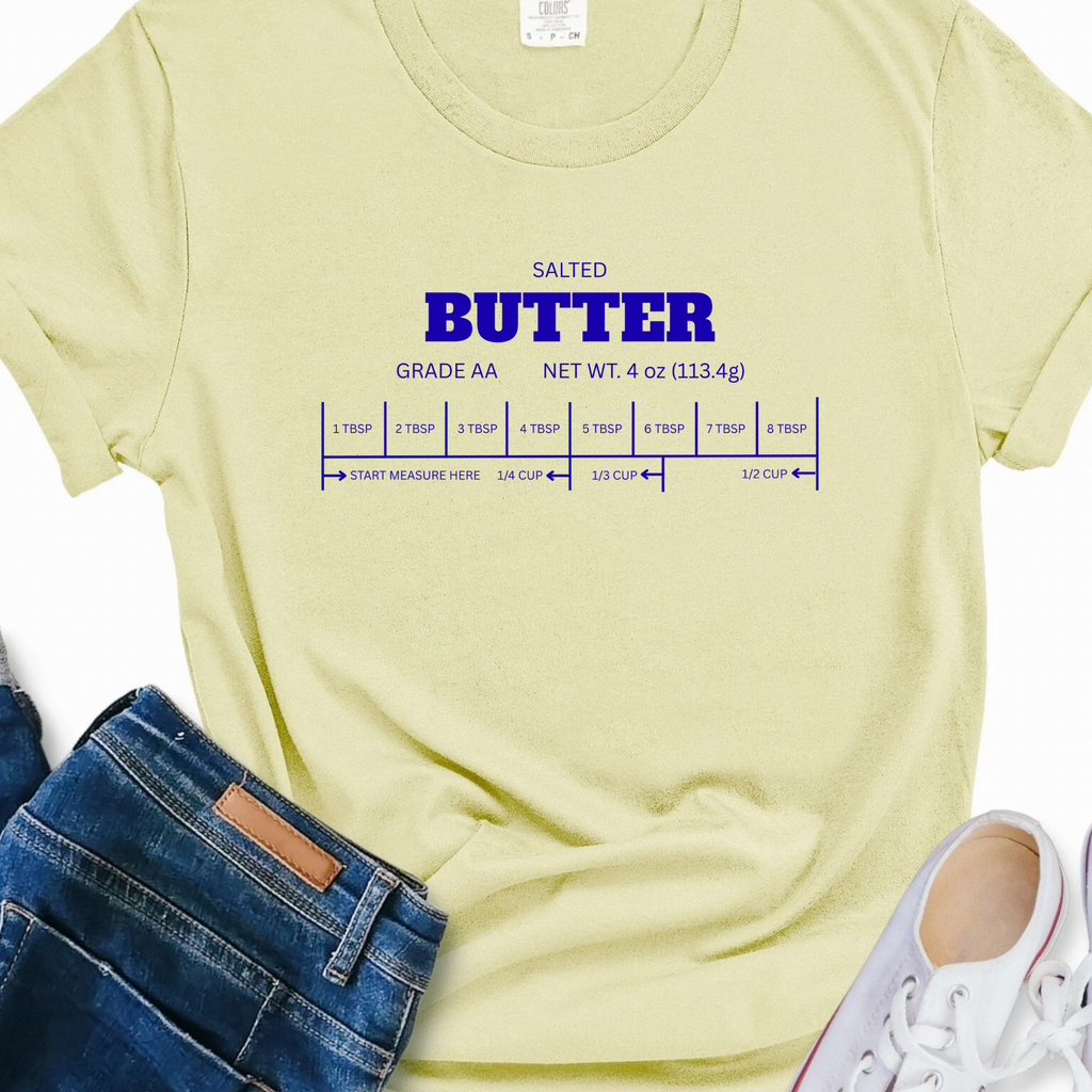 Salted Butter Graphic T-Shirt, Butter Stick Measurement Design Tee, Foodie Shirt