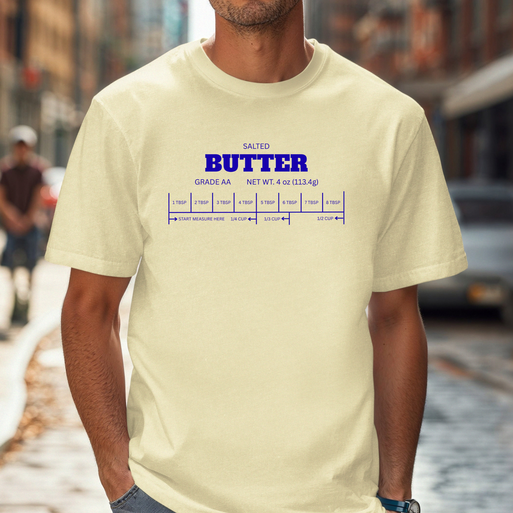 Salted Butter Graphic T-Shirt, Butter Stick Measurement Design Tee, Foodie Shirt