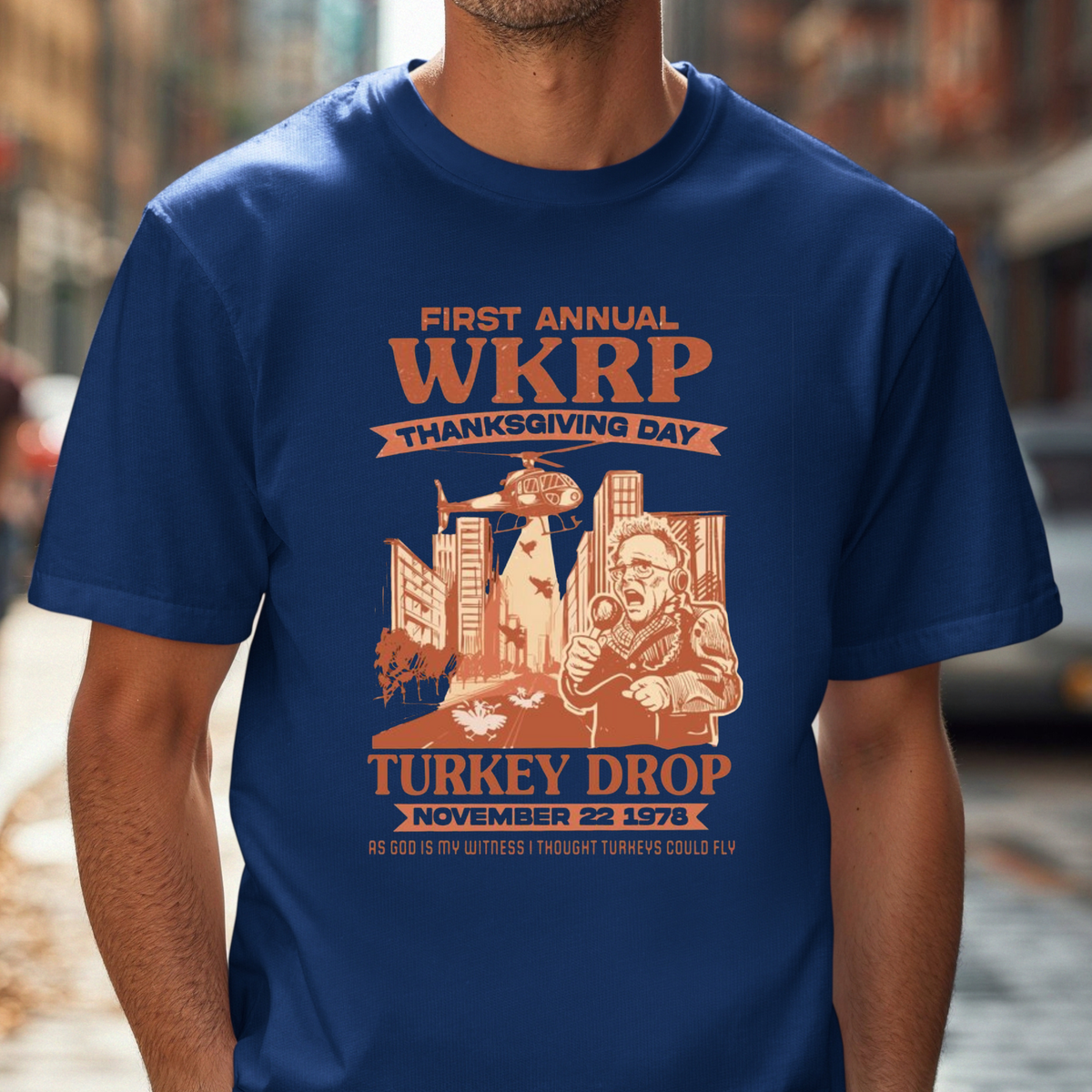 WKRP Turkey Drop T-shirt | Funny Thanksgiving Tee, Classic Sitcom Holiday Shirt