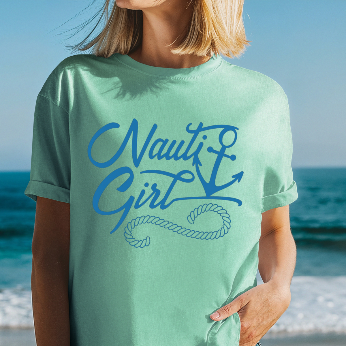 Nauti Girl anchor rope T-Shirt | Nautical beach tee, Sailing Shirt, Boatwear