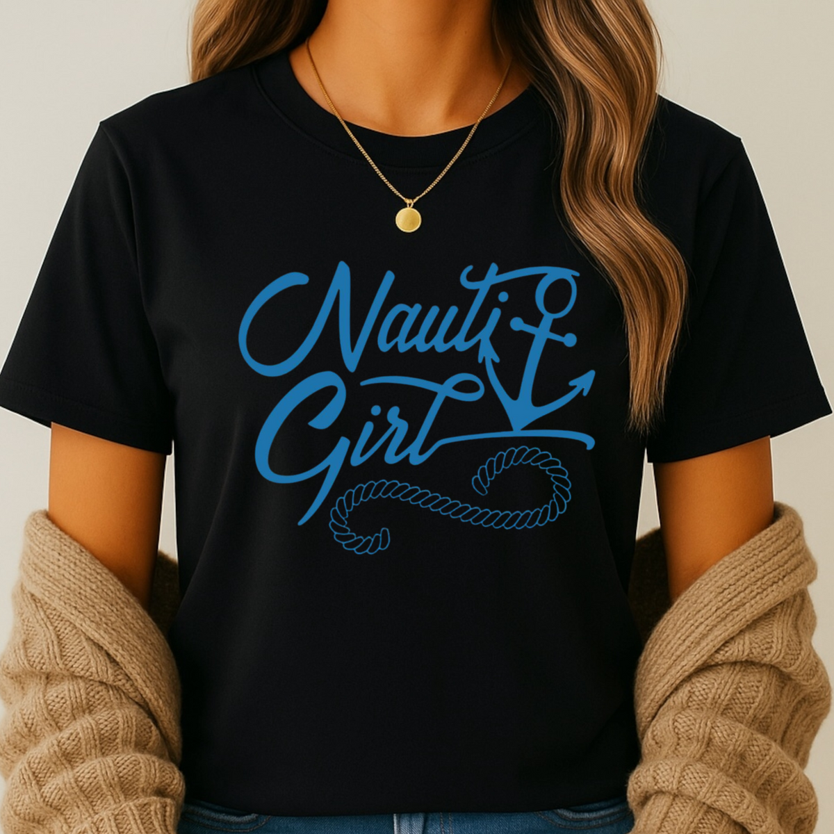 Nauti Girl anchor rope T-Shirt | Nautical beach tee, Sailing Shirt, Boatwear