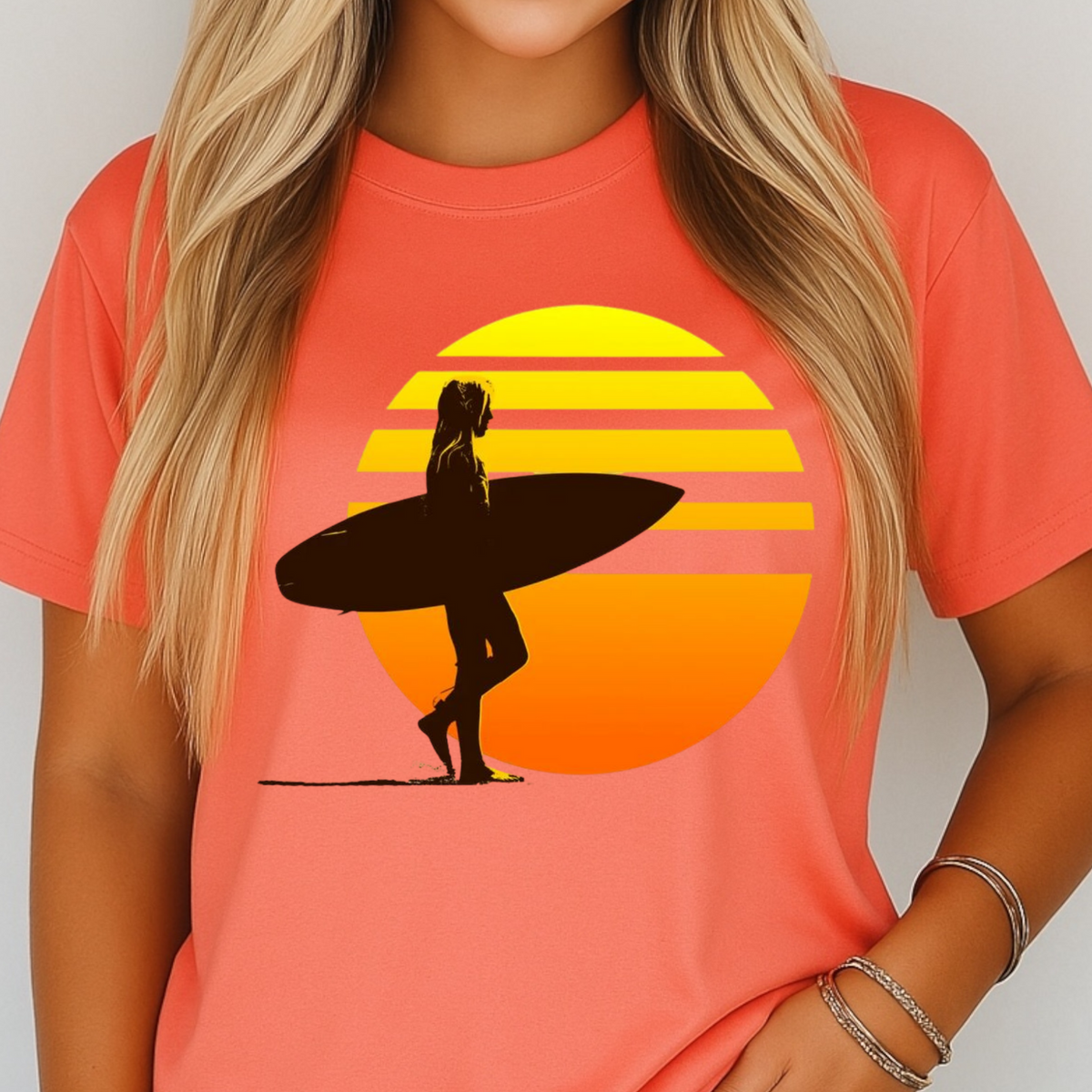 Sunset Surf Silhouette T-Shirt, Surfer Sunset Tee, Surf Vibes Shirt, Beachwear