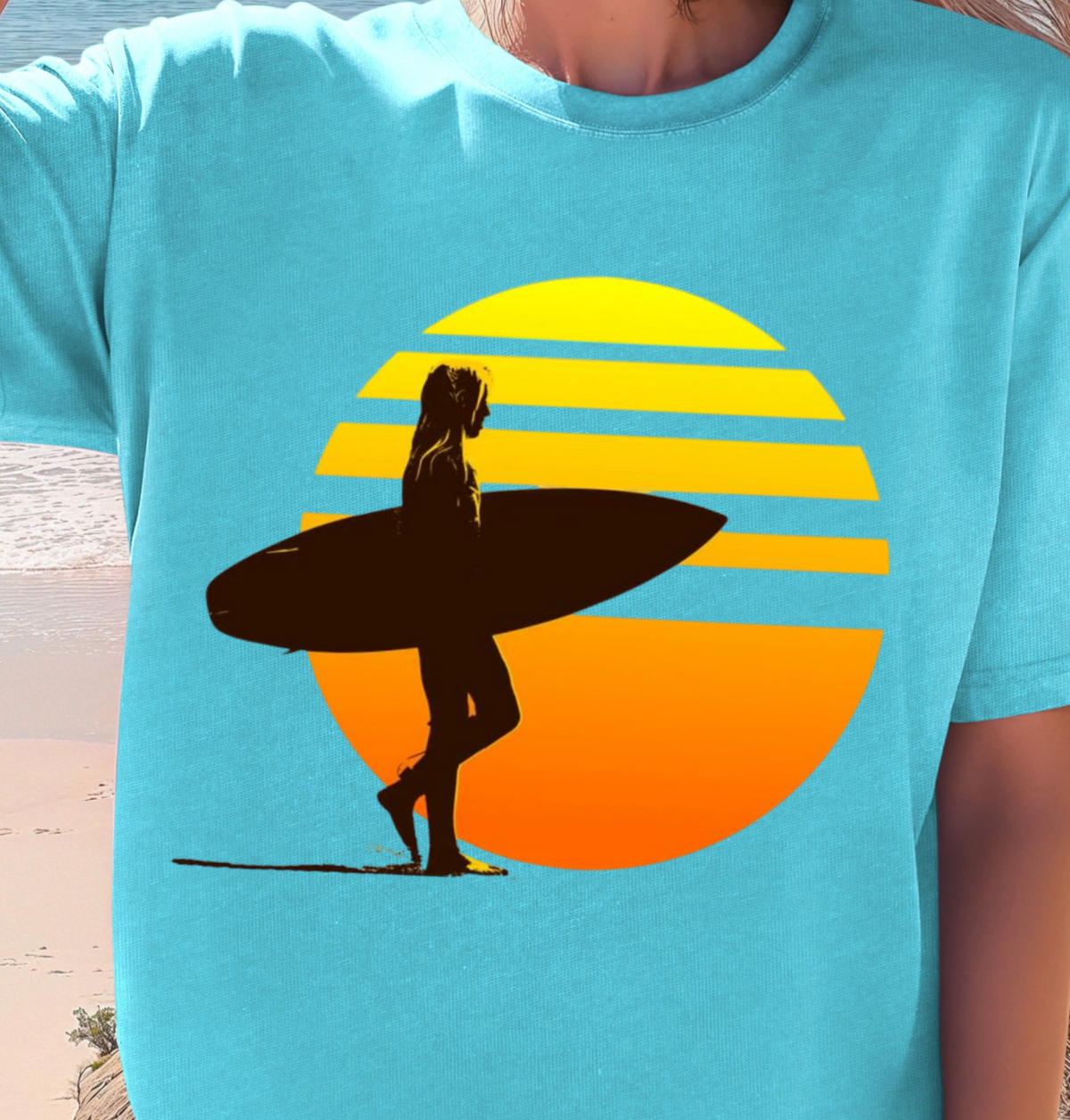 Sunset Surf Silhouette T-Shirt, Surfer Sunset Tee, Surf Vibes Shirt, Beachwear