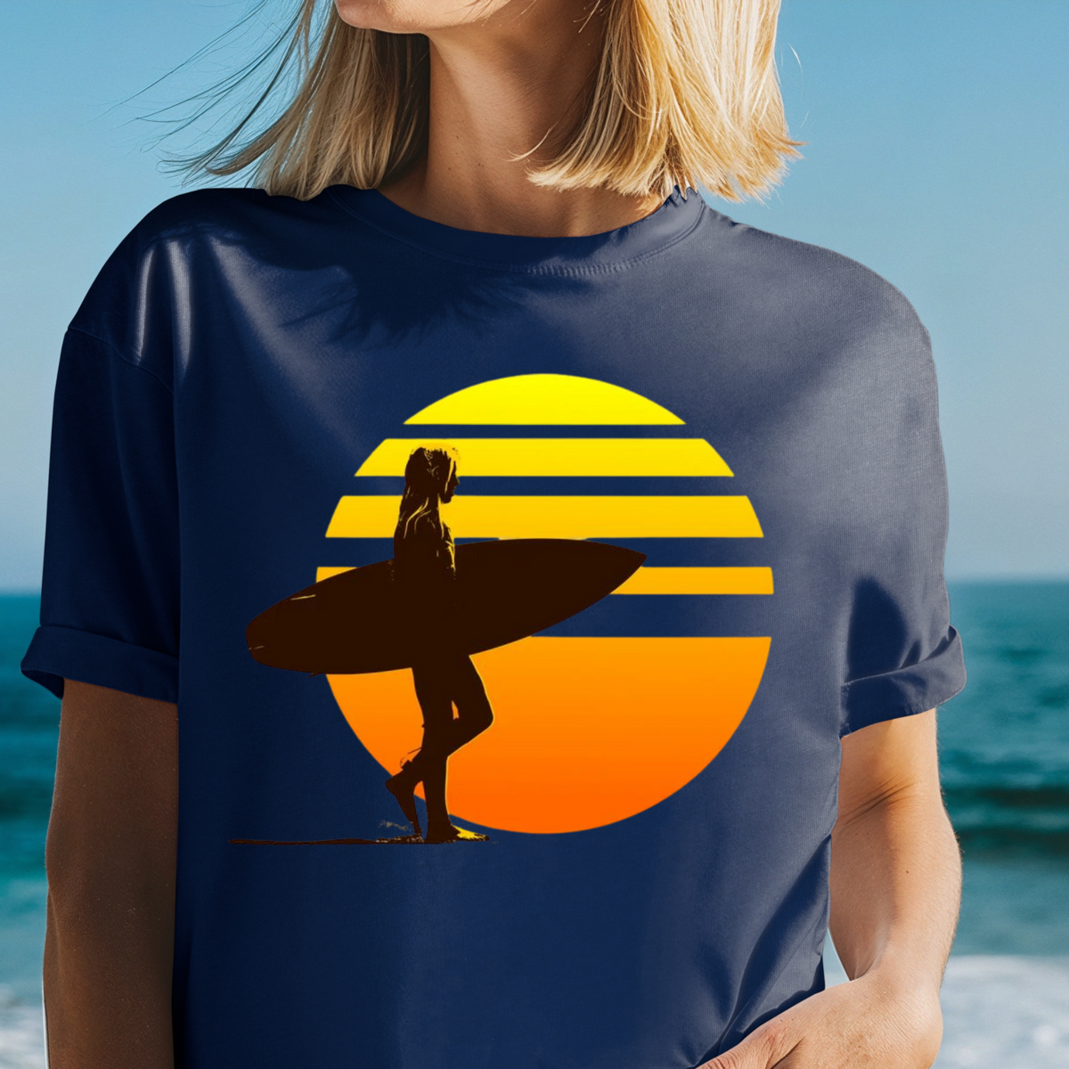 Sunset Surf Silhouette T-Shirt, Surfer Sunset Tee, Surf Vibes Shirt, Beachwear