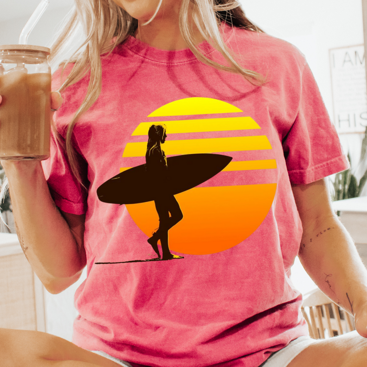 Sunset Surf Silhouette T-Shirt, Surfer Sunset Tee, Surf Vibes Shirt, Beachwear