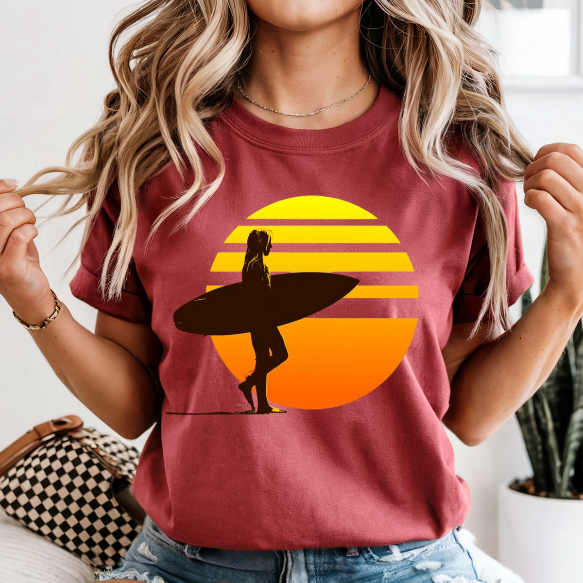 Sunset Surf Silhouette T-Shirt, Surfer Sunset Tee, Surf Vibes Shirt, Beachwear