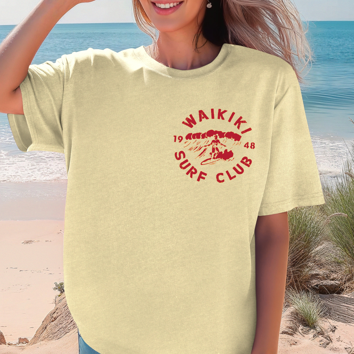 Waikiki Surf Club T-Shirt | Retro Beach Surfing Tee, Hawaii Surfer Design Shirt
