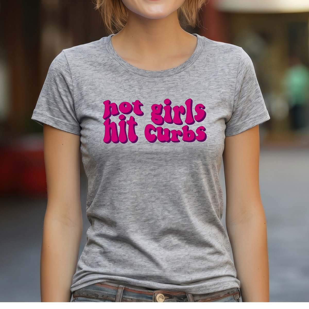 Hot Girls Hit Curbs T-Shirt | Funny Women's Graphic Tee, Night Out Top