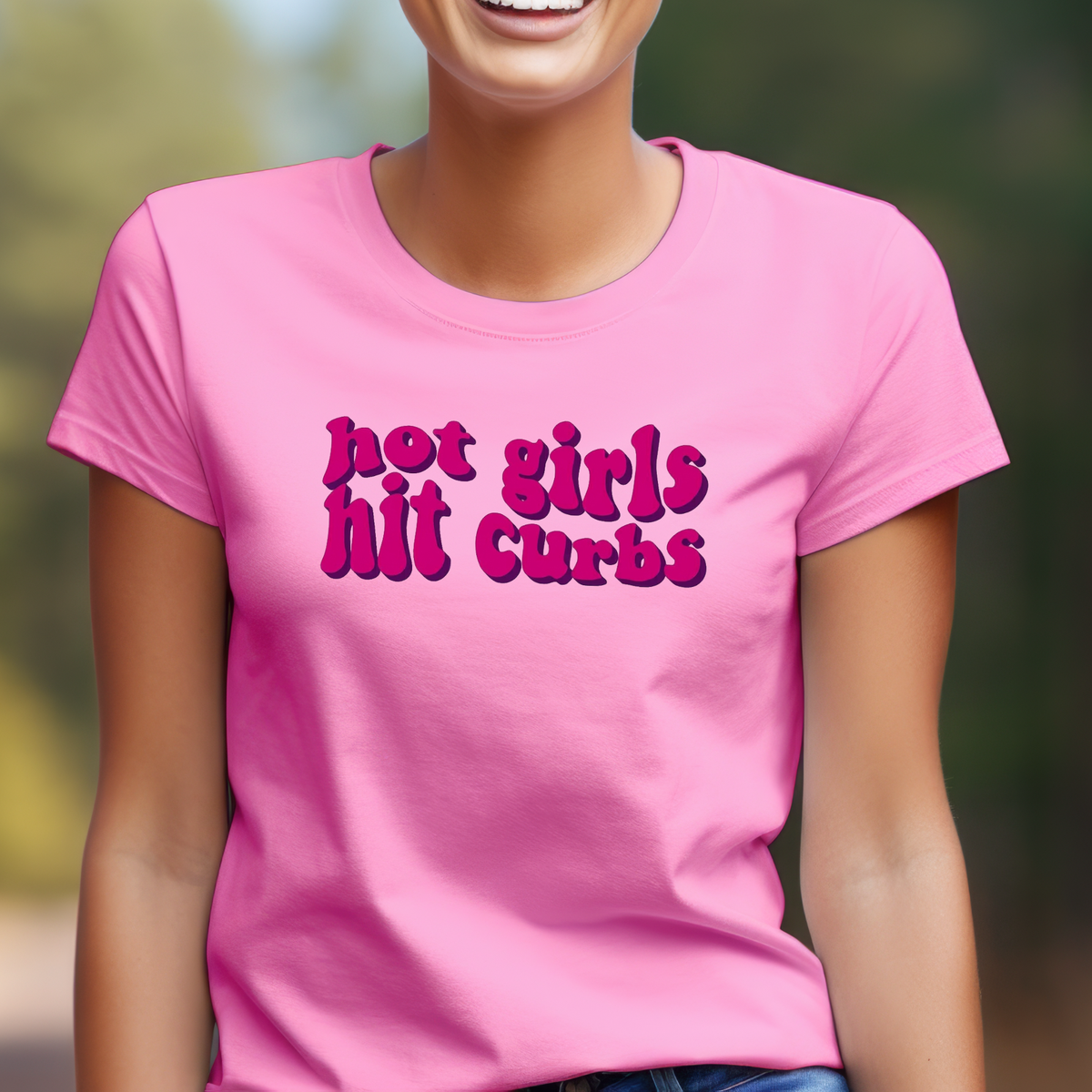 Hot Girls Hit Curbs T-Shirt | Funny Women's Graphic Tee, Night Out Top