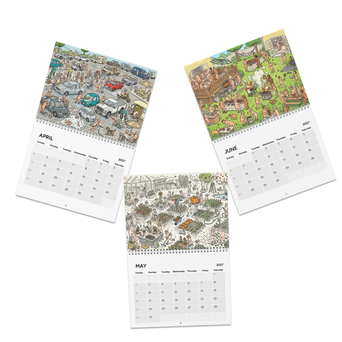 Happy Nude Year 2027 Calendar, Fun Cute Nudist Naturist Illustrated Celebrations