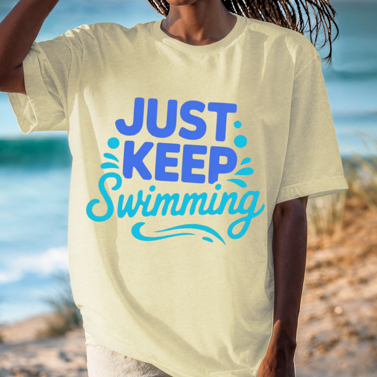 Just Keep Swimming T-shirt | Inspirational Ocean Beach and Pool Lover Tee, Swimmer Shirt