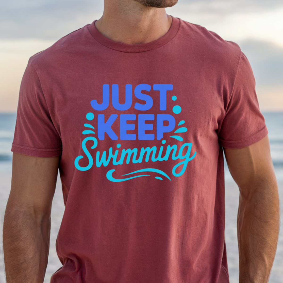 Just Keep Swimming T-shirt | Inspirational Ocean Beach and Pool Lover Tee, Swimmer Shirt