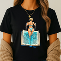 Woman Swimming in Open Book T-Shirt | Fun Literary Swim Tee, Reading Lover Shirt