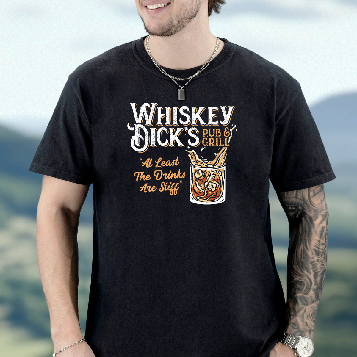 'Whiskey Dick's Pub & Grill' T-shirt | Funny Bar Tee, Cheeky Drinking Shirt