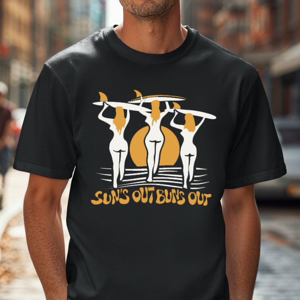 Sun's Out Buns Out Tee, Summer Beach T-shirt, Nudist Naturist Shirt, Surfer Tee