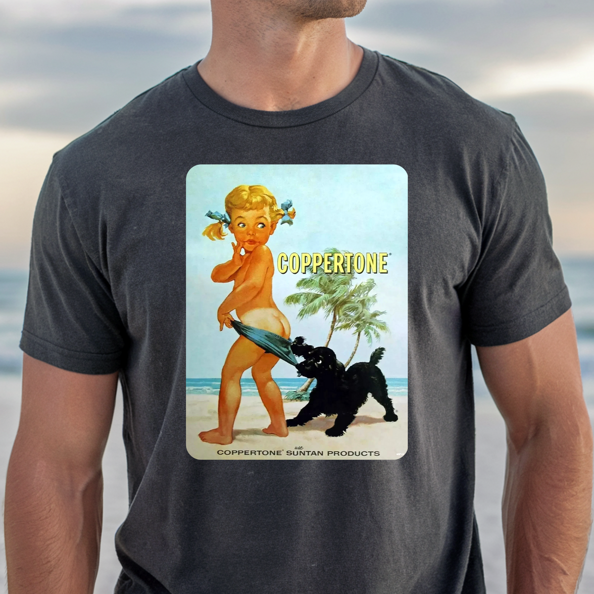 Coppertone Girl Dog T-Shirt | Vintage Beach Advertisement Tee, Vintage Beach Tee
