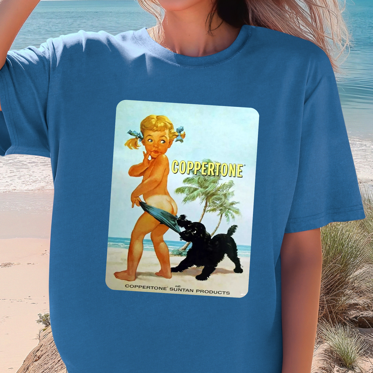 Coppertone Girl Dog T-Shirt | Vintage Beach Advertisement Tee, Vintage Beach Tee