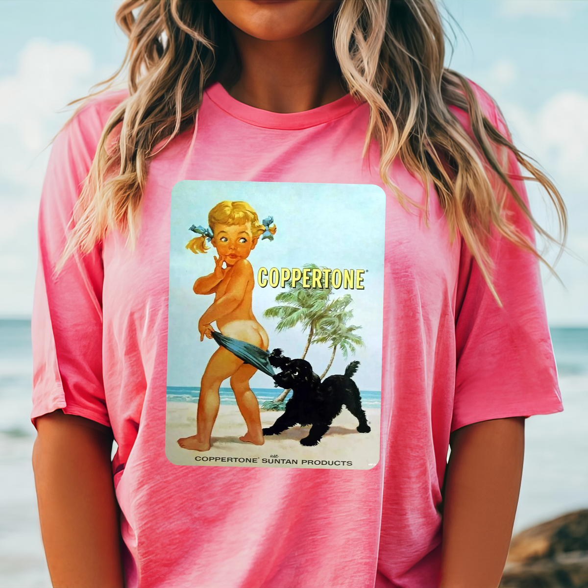Coppertone Girl Dog T-Shirt | Vintage Beach Advertisement Tee, Vintage Beach Tee