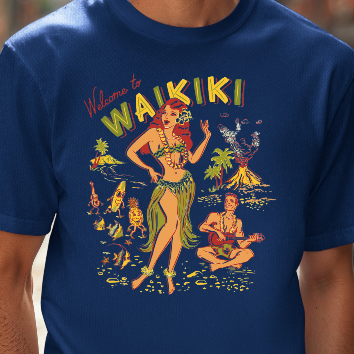 Waikiki Hula Girl T-shirt | Vintage Hawaiian Surf Art Tee, Hawaii Beach Shirt