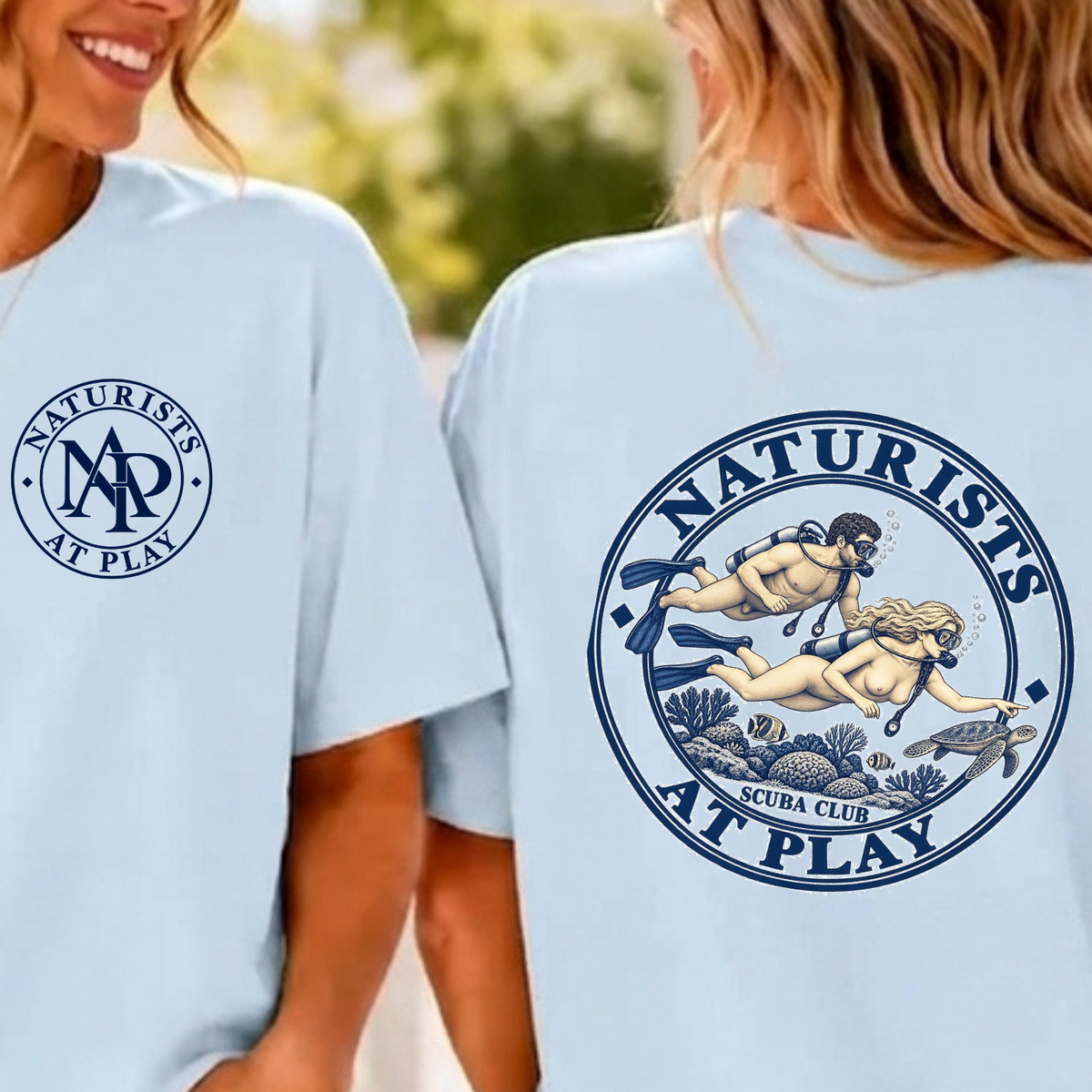 Naturists at Play SCUBA Club Graphic T-Shirt | Funny Nudist Naturist Tee