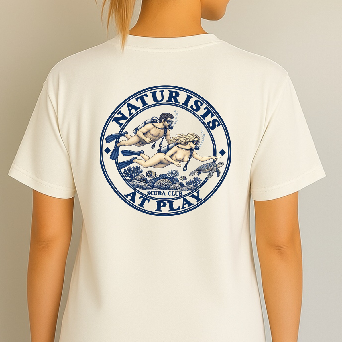 Naturists at Play SCUBA Club Graphic T-Shirt | Funny Nudist Naturist Tee
