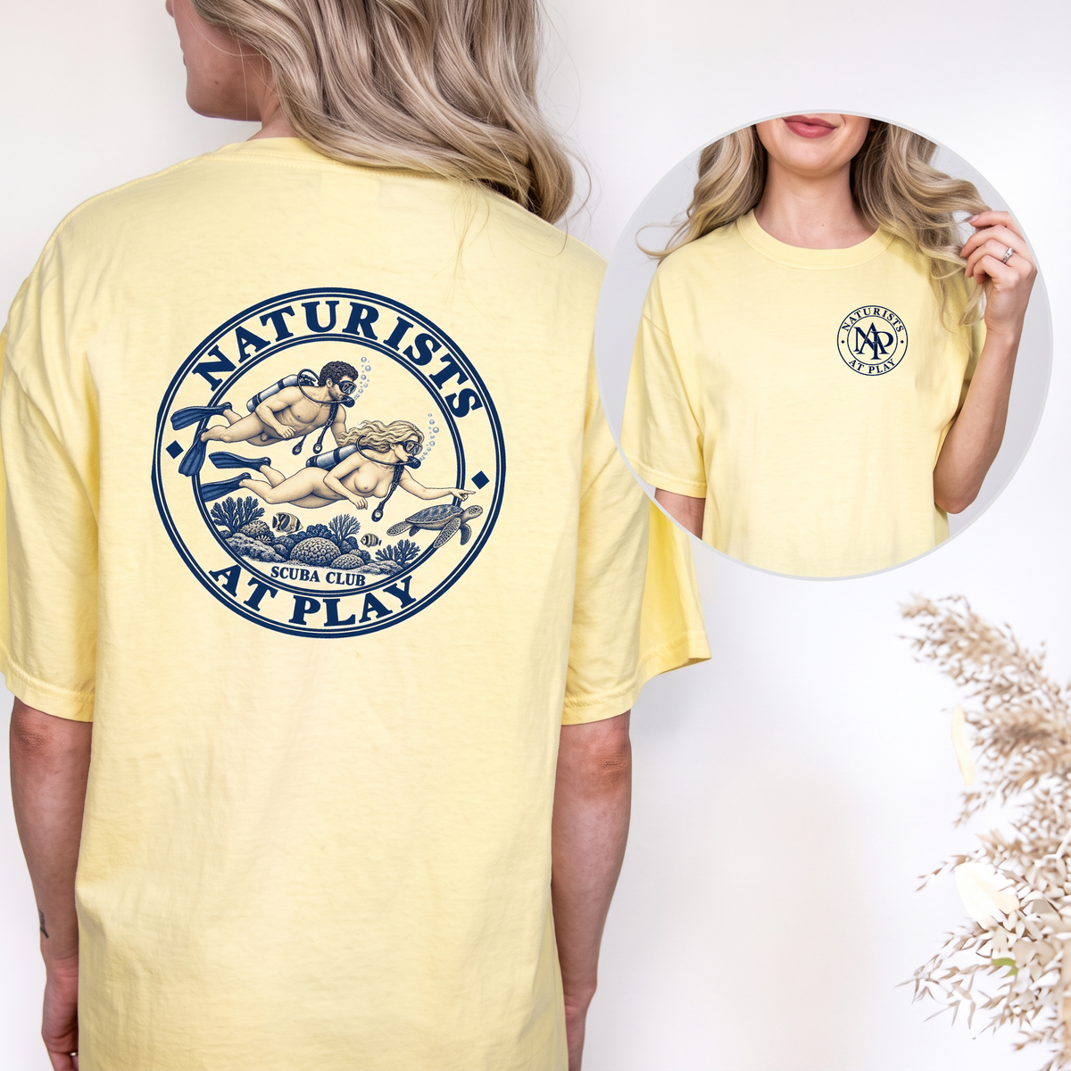 Naturists at Play SCUBA Club Graphic T-Shirt | Funny Nudist Naturist Tee