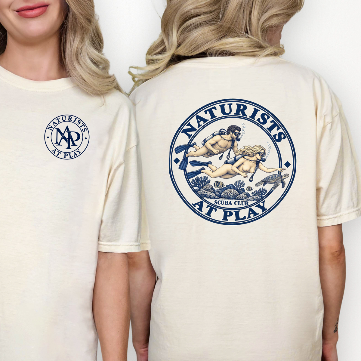 Naturists at Play SCUBA Club Graphic T-Shirt | Funny Nudist Naturist Tee